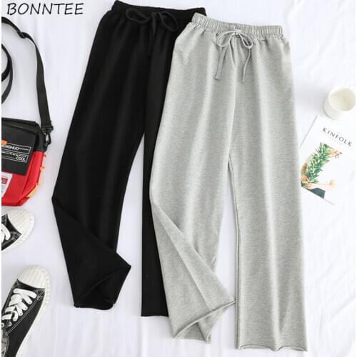 Wide-leg Pants Women Hot Sale Basic Black Korean Fashion All-match College Workout Teens Trouser Fall Summer Popular Womens Pant