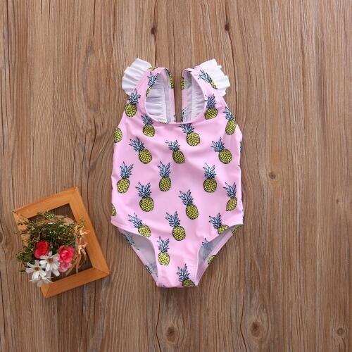 2019 Little Girls One-piece Pineapples Strap Swimsuit Baby Girl Fruits Beachwear Bathing Suit Swimwear Mesh Swimmers Costume