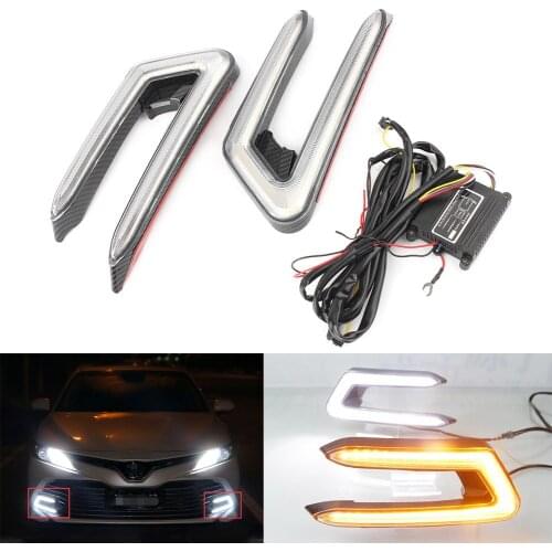 2 UDS LED daytime running light white fog light with turn signal light with amber For arrow DC 12V For Toyota Camry 2019