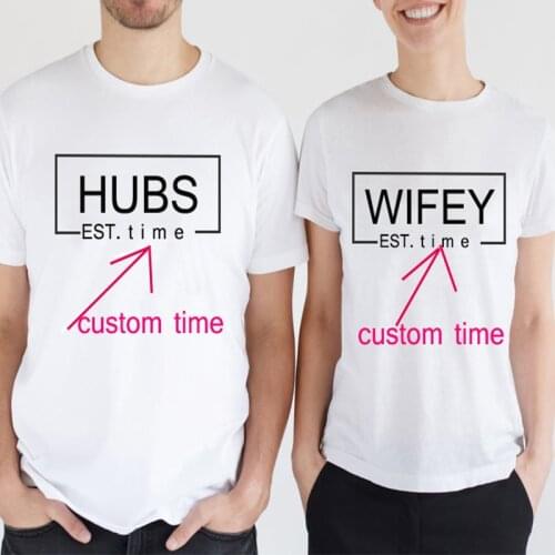 Hubs and Wifey Shirts Custom Wedding Tshirt Men Husband and Wife Honeymoon Tee Just Married Tops Couples Matching 2021 New Tee