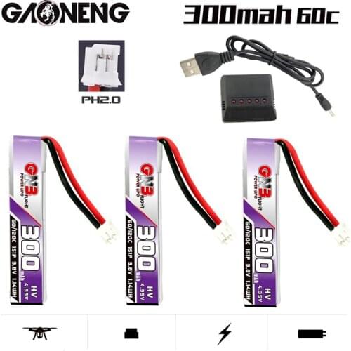 GNB Max 120C 300mAh 1S HV Lipo Battery PH2.0 Plug for US65 UK65 Inductrix Beta65S URUAV UR65 Mobula 7 Tiny Whoop Drone +Charger