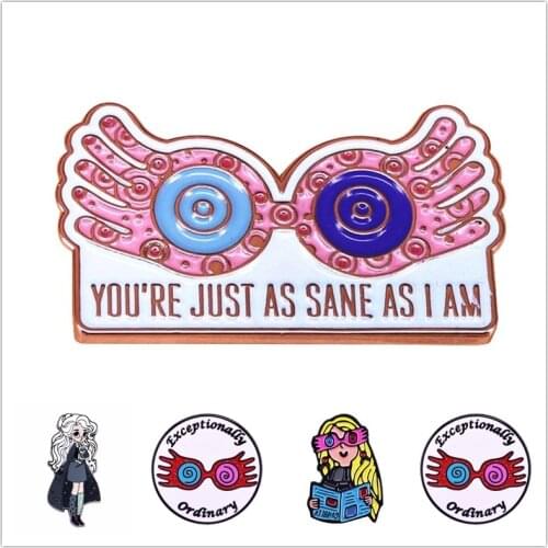 HOSENG Pink Magic Luna Lovegood Glasses Cartoon Metal Brooch Backpack Fashion Jewelry Enamel Pin Birthday Gift HS_901