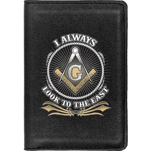 High Quality Leather Masonic Logo I Always Look to East Passport Cover ID Credit Card Case