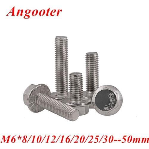 M6 Large Flange Bolts GB5789 Hexagon Head Large Flanged Bolt A2-70 Hex Head Flange Screw with Tooth M6*8/10/12/16/20/25/30