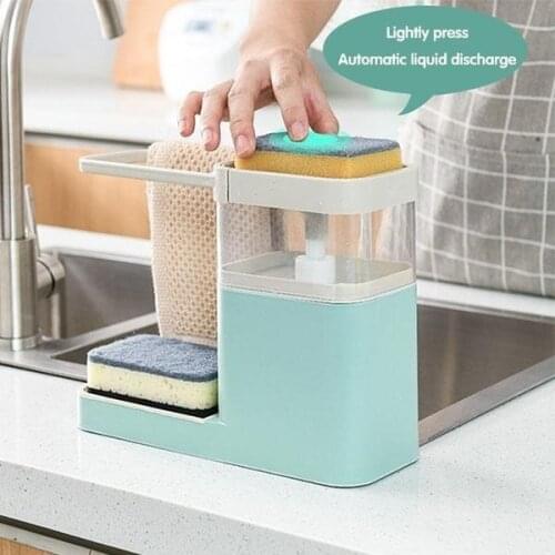 Multifunctional Soap Dispenser Kitchen Towel Rack Sponge Holder Bathroom 3-in-1 Manual Press Soap Box Cleaning Combination