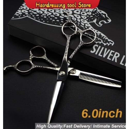 "6.0\"sale Silver Japanese Hair Scissors 440C Cheap Hairdressing Scissors Thinning Shears Hairdresser Shaver Haircut Japan Teeth