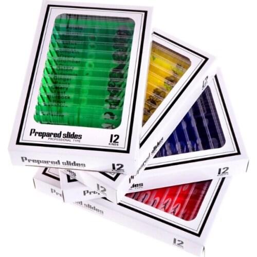 12 Pcs Prepared Microscope Slides Set Specimen for student Basic Biology Education T5UC