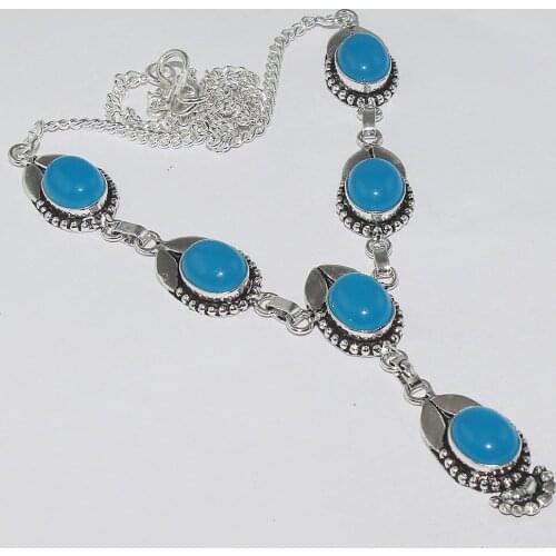 Chalcedony Necklace Silver Overlay over Copper , 44cm, N1035