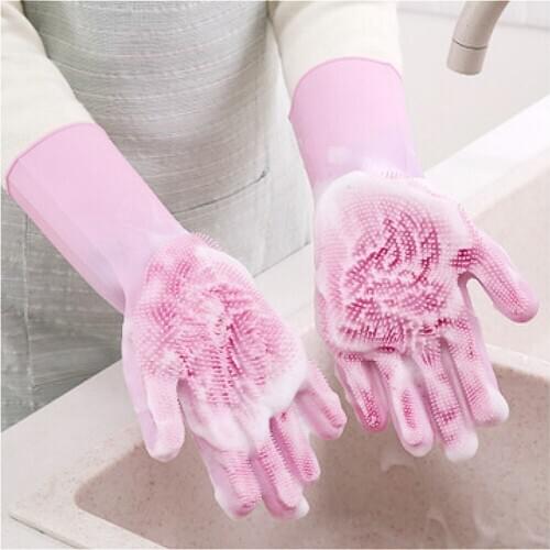 2pcs Silicone Cleaning Gloves Magic Dishwashing Scrubber Dish Washing Gloves Kitchen Housekeeping Kitchen Accessories