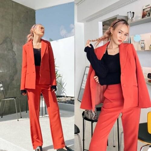 Sexy Elegant 2 Pieces Suits Set ( Blazer + Pants ) Custom Made Single Breasted Chic Coat Office Lady Casual Daily Jacket