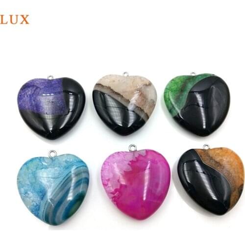 Natural Rainbow Agates Pendant Heart Shape Dyed color Charm black agates Stone Pendant for Necklace Jewelry DIY