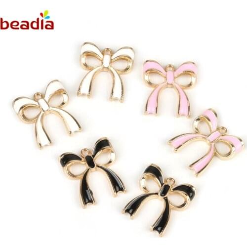 Approx 17x20mm Black/White/Pink Bowknot Drop Oil Charms Pendant Jewelry Findings Bracelet Necklace Earrings Handmade Crafts
