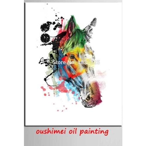 Hand Painted colorful horse head Paintings Wall Painting Picture on Canvas Abstract Decor Animals Modern Oil Painting Pictures