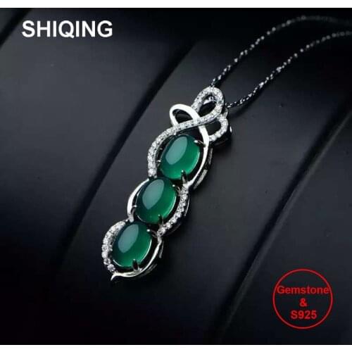 SHIQING Real geomstone fine jewelry nature chalcedony 925 sterling silver green peas necklace for party