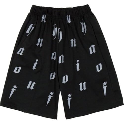 New Summer Shorts Womne Harajuku Streetwear Loose Elastic Waist Five Point Pants Casual Letter Printing Straight Oversized Man