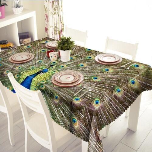 Beautiful Peacock Open 3D Tablecloth Pattern Polyester Cotton Dust Tablecloth Outdoor Hotel Home Decor Table Cloth Custom