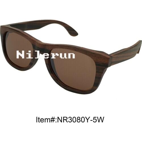 Real ebony wood frame sunglasses with brown polarizing lens