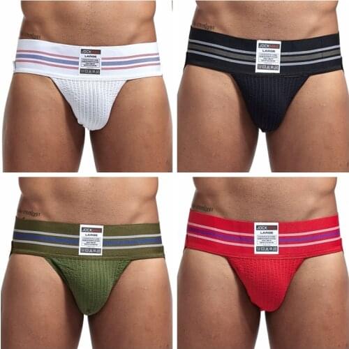 JOCKMAIL 4-Pack Men Jockstrap Mesh Breathable Cotton Gay Mens Underwear Penis Briefs Sexy Tanga Bikini Thong G String 3 Hot