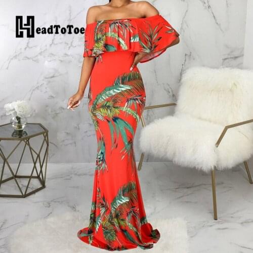 Tropical Print Colorblock Ruffles Fashion Tropical Dress Women Short Sleeve Slash Neck Slim Dresses for Women