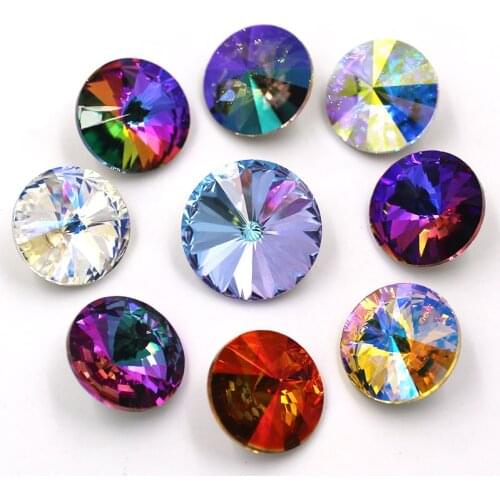 Nail Decoration Round Shape Pointback Glass Rivoli Rhinestones Crystal Glue On Earring/Necklace/Clothing Accessories