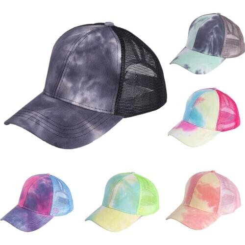 Outdoor Women Tie Dye Anti Sun Adjustable Cotton Baseball Cap Mesh Ponytail Hat Spring Cotton Baseball Cap Summer Hat Sports Hat