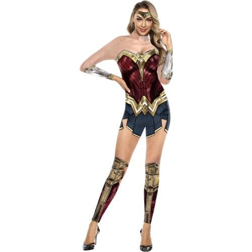 Sexy Wonder Girl Super Hero Cosplay Costumes 3D Print Superhero Jumpsuit Spider Women Bodysuit Halloween Party Suit Accessories