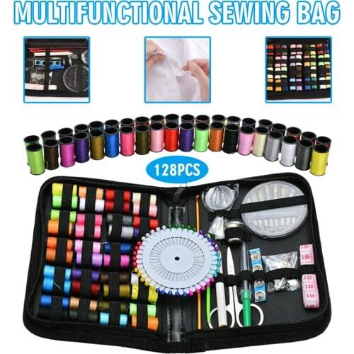 128pcs Multifunction Portable Travel Sewing Box Needles Treads Accessories Kit For Simple Clothing Sewing Craft