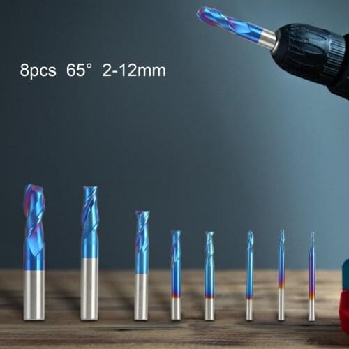 8Pcs 2-12mm Metalworking Milling Routers Double Edges High Toughness Metal Milling Cutter Kit DIY Metalworking Hand Tools