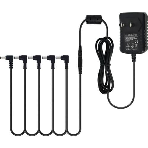 Power Supply Adapter 9V DC 1A 1000ma Tip Negative 5 Way Daisy Chain Cables for Guitar Effect Pedal