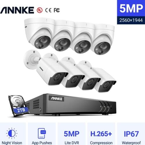 ANNKE 5MP Security Camera System 5mp Lite H.265+ DVR Surveillance with 8pcs IP67 Waterproof Outdoor Wired Security Kit White