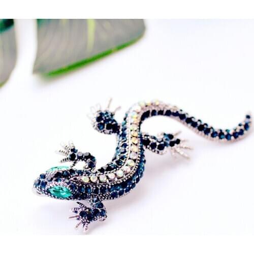 HOSENG Animal Series Gecko Crystal Rhinestone Painted Brooch Men Suit Luxury Rhinestone Jewelry Party Pin HS_124