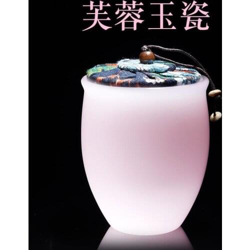 Jade Porcelain Tea Caddy Wooden Lid Glass Glazed Imitation Jade Sealed Storage Jar Pu'er Green Tea Set