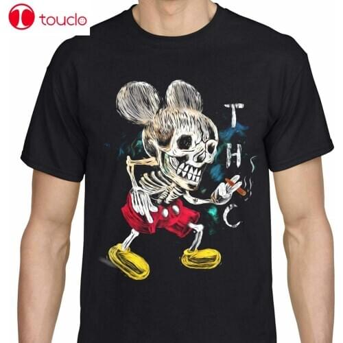 Skull Mouse Somking T Shirt Thc Marijuana Weed Ganja Cannabis Smoker Black Tee