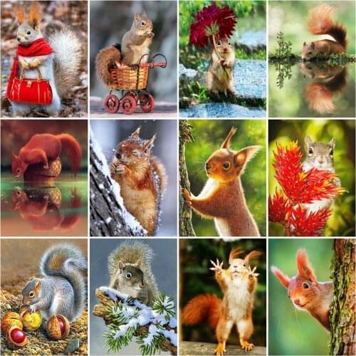 HUACAN Full Drill Diamond Painting Kits Animal Squirrel Embroidery Cross Stitch Diamond Art Wall Stickers