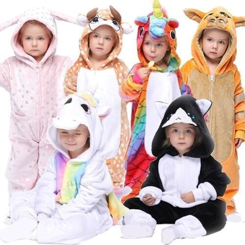 Kigurumi Children Winter Sleepwear Kids Unicorn Panda Pajama sets Baby Girls Boys Licorne Onesies for 4 6 8 10 12 Years