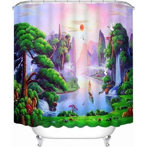 Beautiful landscape Pattern 3D Shower Curtain Polyester Fabric Waterproof Shower Curtain Eco-Friendly Bathroom Curtain Home