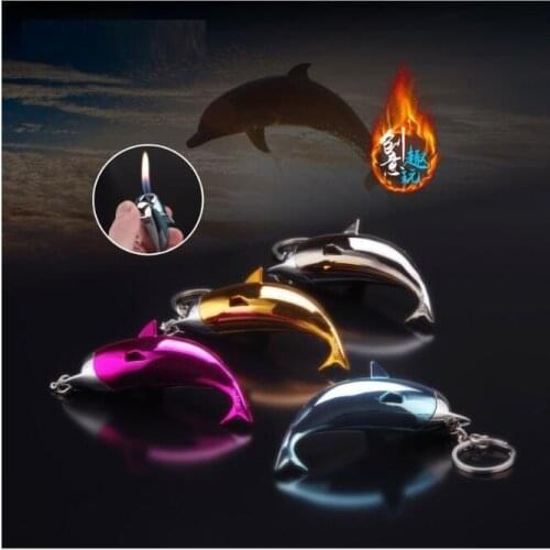 Metal Gas Lighter Dolphin Shape Craft Inflatable Smoking Tool Small Gift Color Random Toy Key Chain Creative Lighter