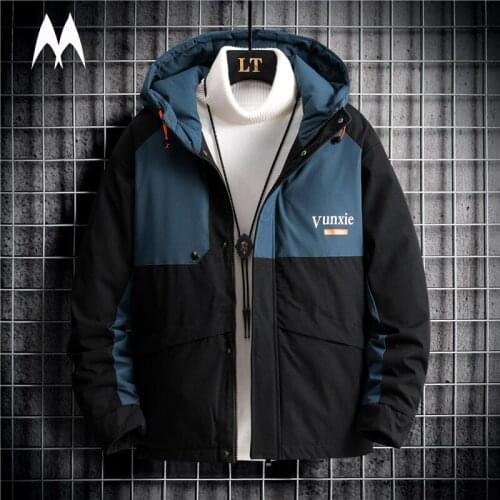 Fashion Patchwork Men Thick Jacket 2021 Winter Casual Parka Coat Street Harajuku Print Jackets Mens Japanese Warm Hooded Coat