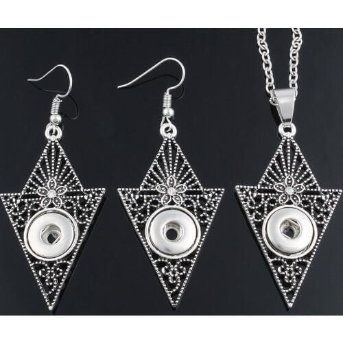 Trendy Ethnic Style Water Drop Shape Pendant Snap Necklace (12mm)&Earring(12mm) Set Fit DIY Snap Jewlery For Women ZG092