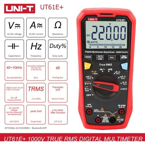 UNI-T UT61E+ UT61B+ UT61D+ Digital Multimeter 1000V True RMS C/DC Voltage Current Resistance Capacitance Tester