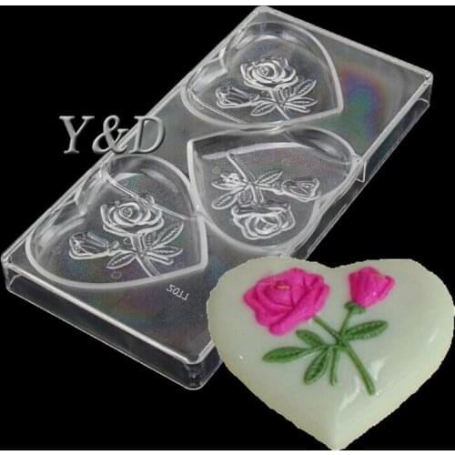 Plastic Baking PC DIY Heart with Rose Flower Shaped Candy Molds Jelly Mould Tray Polycarbonate Chocolate Mold