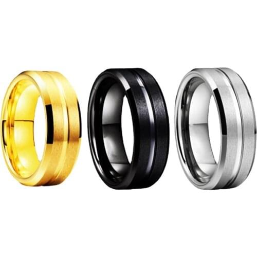 Popular 8mm Tungsten Carbide Steel noble 3 kinds of grinding groove ring. The charm of men. Fashion trend engagement accessories
