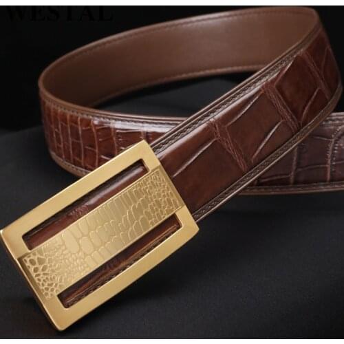 WESTAL Croco Leather Mens Belts for Jeans Dress Belt with Buckle High Quality Waist Belts Leather Business Black Strap Belts