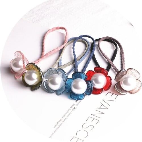 Korean Hair Accessories For Girls Handmade Hair Tie Head Band Acrylic Pearl Flower Cartoon Elastic Hair Band Rubber Band