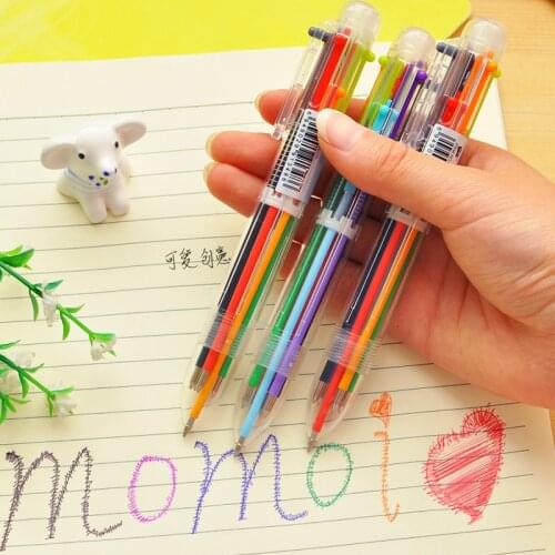 Novelty Multicolor Ballpoint Pen Stationery Press 6 Color Oil Pen for Office School Students TS2