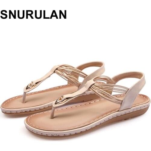 SNURULAN 2020Women Bohemian Flat Summer Casual Shoes Soft Bottom Beach Leisure Sandals Toe Sandals Female Soft Beach Sole Shoes