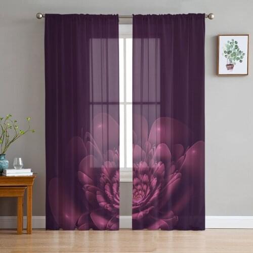 Modern Sheer Curtains Flower Stamen Purple Living Room Kitchen Childrens Room Decoration Household Chiffon Window Curtains