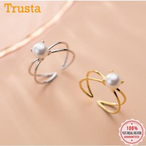 Trustdavis Real 925 Sterling Silver Cross Freshwater Pearl Opening Ring For Women Wedding Party Fine S925 Jewelry Gift DB1358