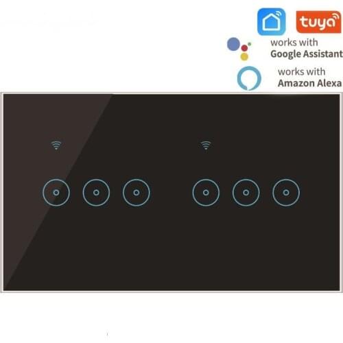Tuya Smart switch 6 Gang Wifi Light Switch 90-240V Touch Glass Panel Voice Control Wall Switch work with Alexa Google Home