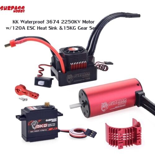 Surpass Hobby KK Waterproof 3674 2250KV Brushless Motor w/120A ESC Heat Sink +15KG Gear Servo for 1/10 1/8 RC Car Tamiya Axial